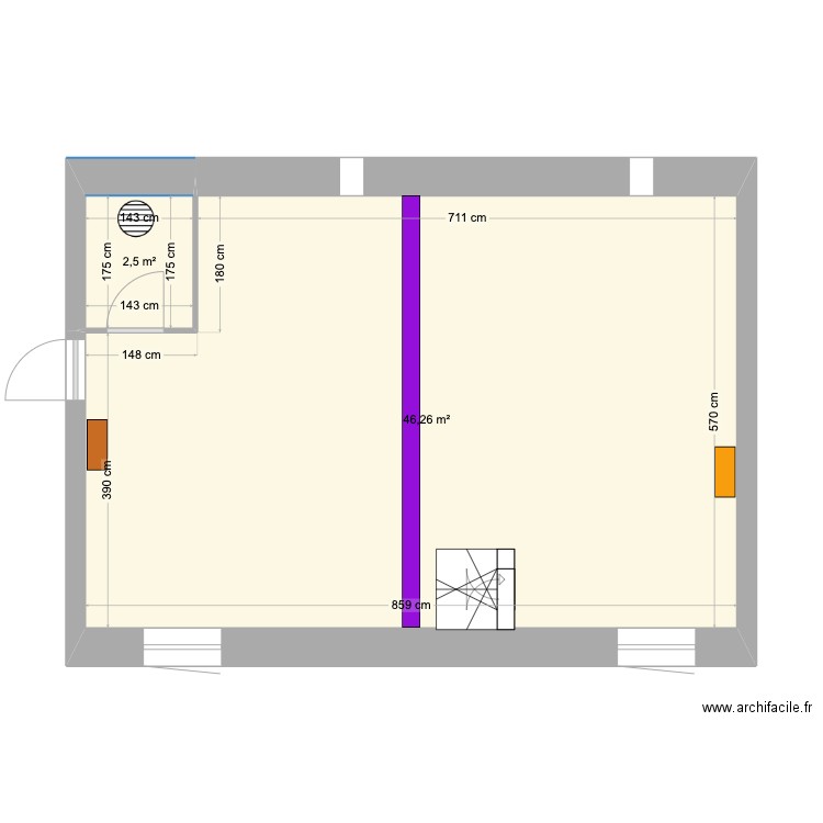 comble 01. Plan de 2 pièces et 49 m2