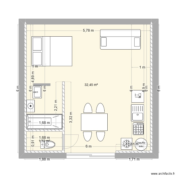studio donzere 7. Plan de 2 pièces et 34 m2
