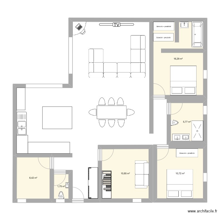 MAISON 2. Plan de 6 pièces et 52 m2
