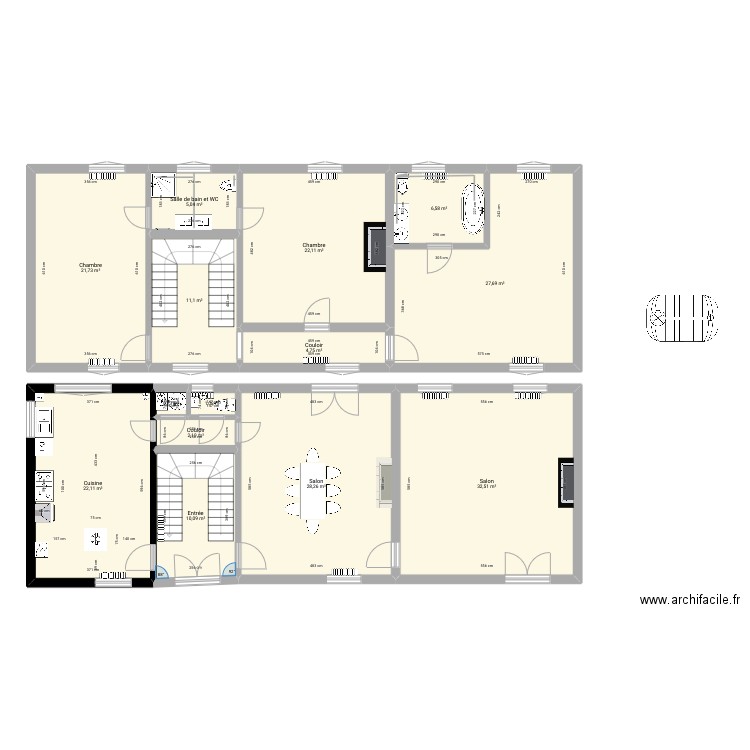 rdc. Plan de 30 pièces et 403 m2