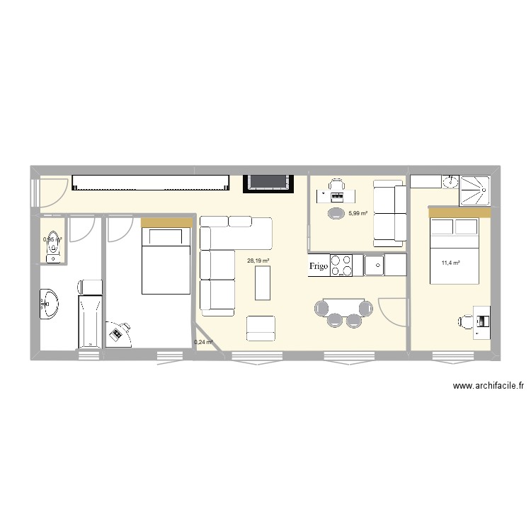 SQUARE T 1. Plan de 5 pièces et 47 m2