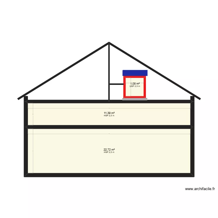 pignon. Plan de 3  et 35 m²