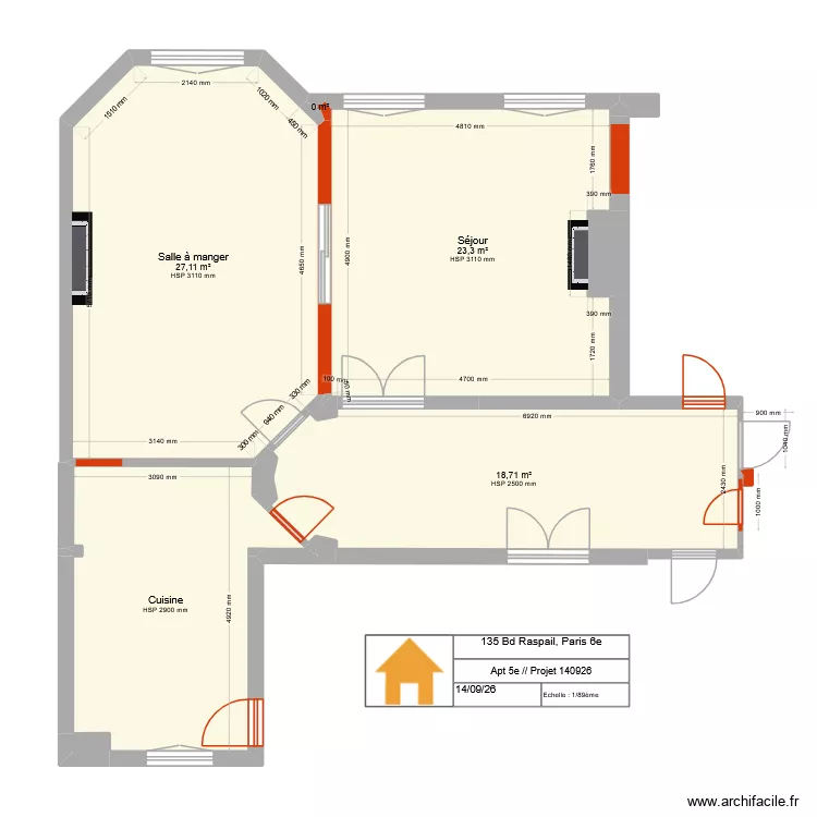 135 Raspail 5e Porte cuisine. Plan de 13 Pièces et 85 m² 135 Raspail 5e Porte cuisine. Plan de 13 Pièces et 85 m²