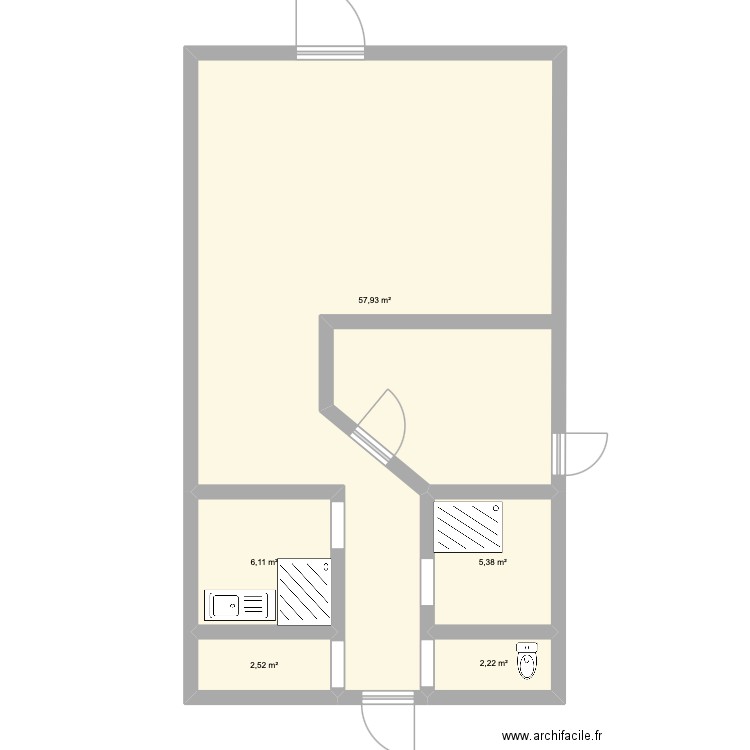 Boutique 2. Plan de 5 pièces et 74 m2