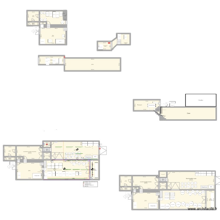 Cave 1. Plan de 34 pièces et 629 m2