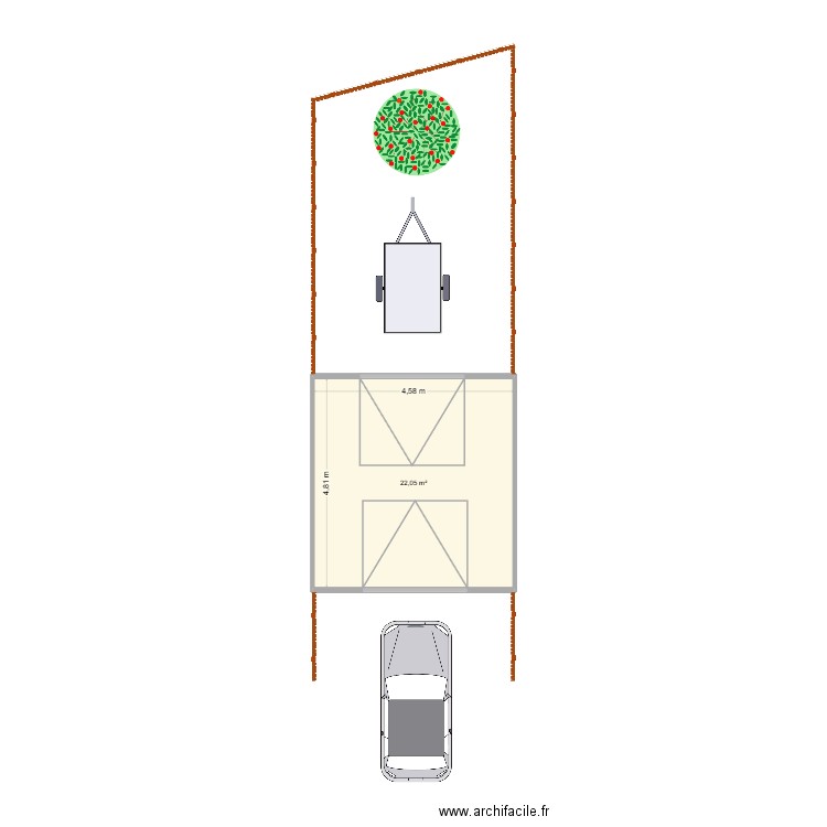 garage. Plan de 1 pièce et 22 m2