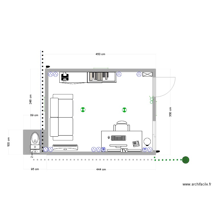 buro. Plan de 2 pièces et 15 m2