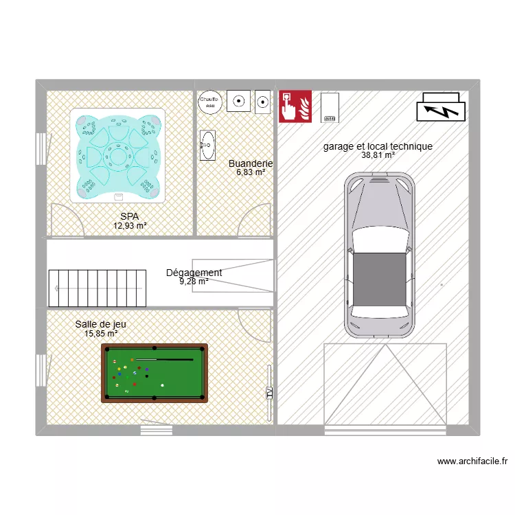 sous sol. Plan de 5  et 84 m²