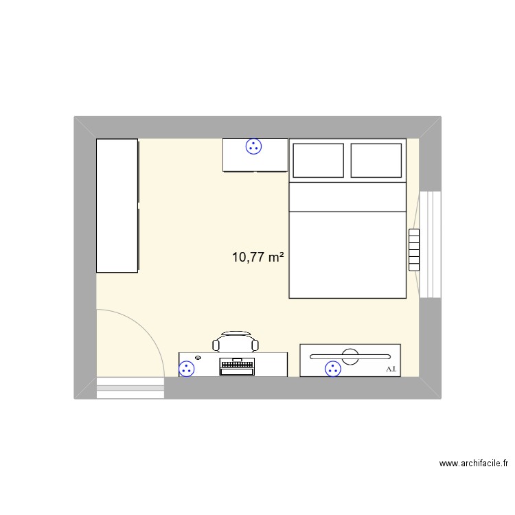 Chambre. Plan de 1 pièce et 11 m2