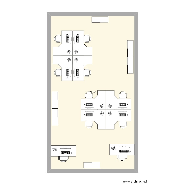 Bureau du bas. Plan de 1 pièce et 66 m2