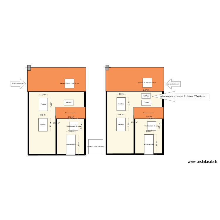 maison face nord avant travaux. Plan de 5 pièces et 57 m2