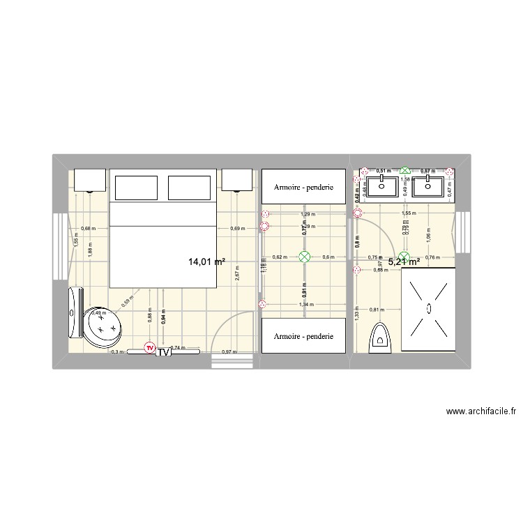 TANNERON. Plan de 2 pièces et 19 m2