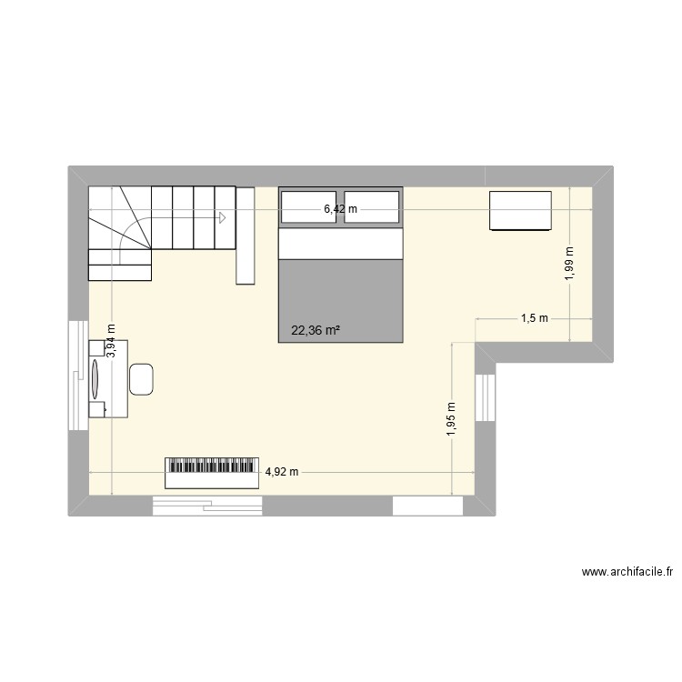 JJG. Plan de 1 pièce et 22 m2