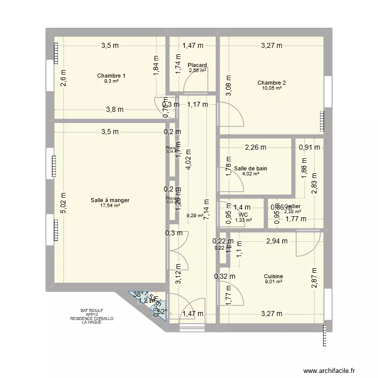 BAT RIOULF APP12. Plan de 13  et 68 m²