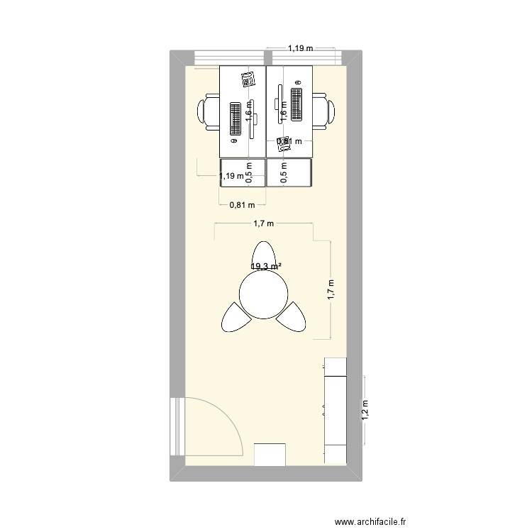 Bureau 254b. Plan de 1 pièce et 19 m2