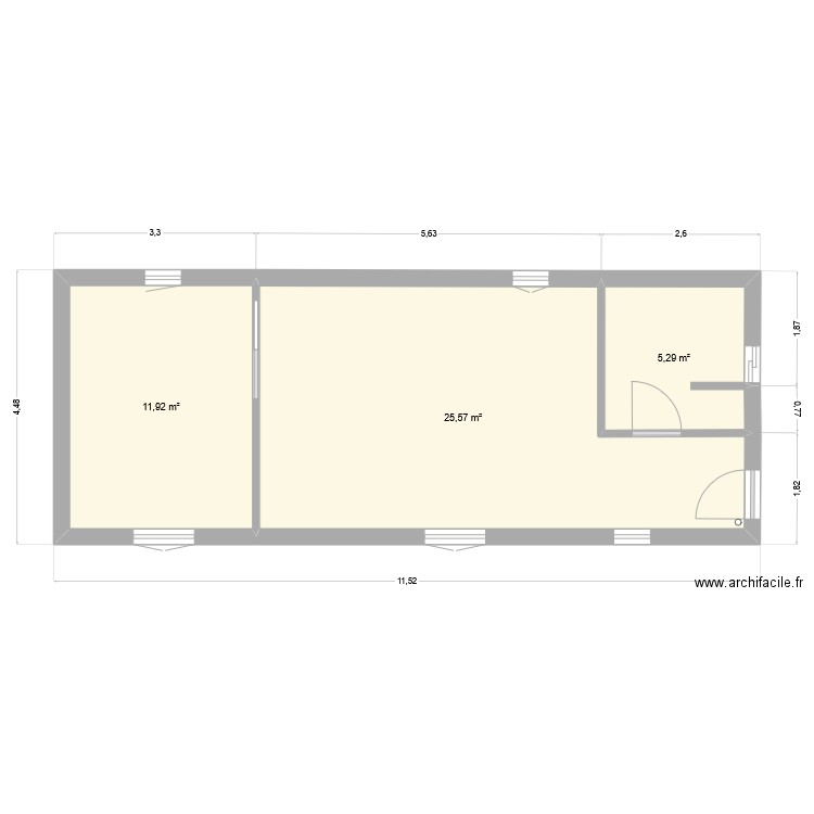 plan de masse cote chambre. Plan de 3 pièces et 43 m2