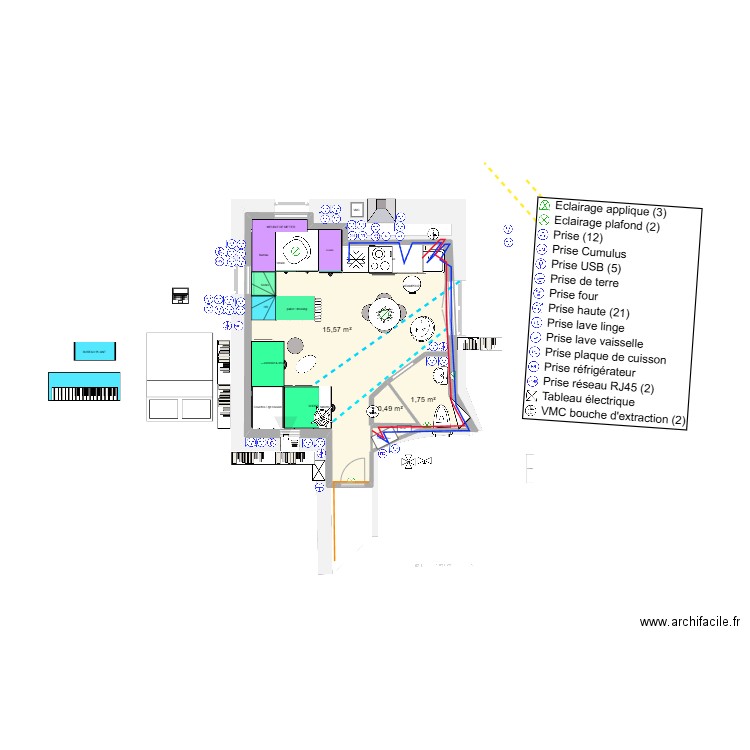 ELEC et PLOMB. Plan de 10 pièces et 42 m2