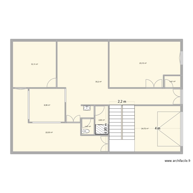 bader. Plan de 9 pièces et 135 m2