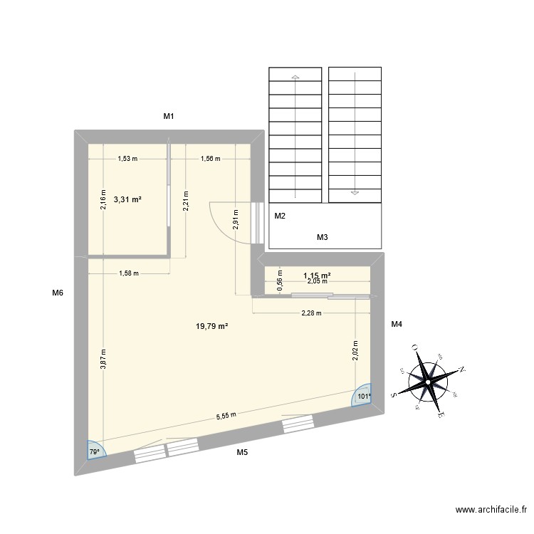 BOU. Plan de 5 pièces et 42 m2