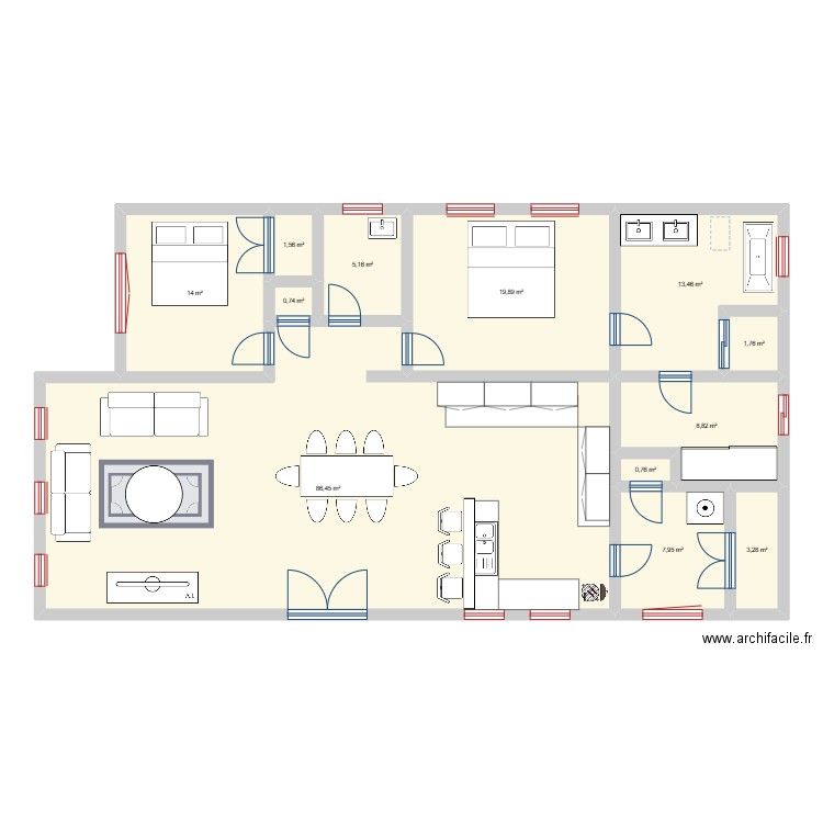 170. Plan de 12 pièces et 164 m2