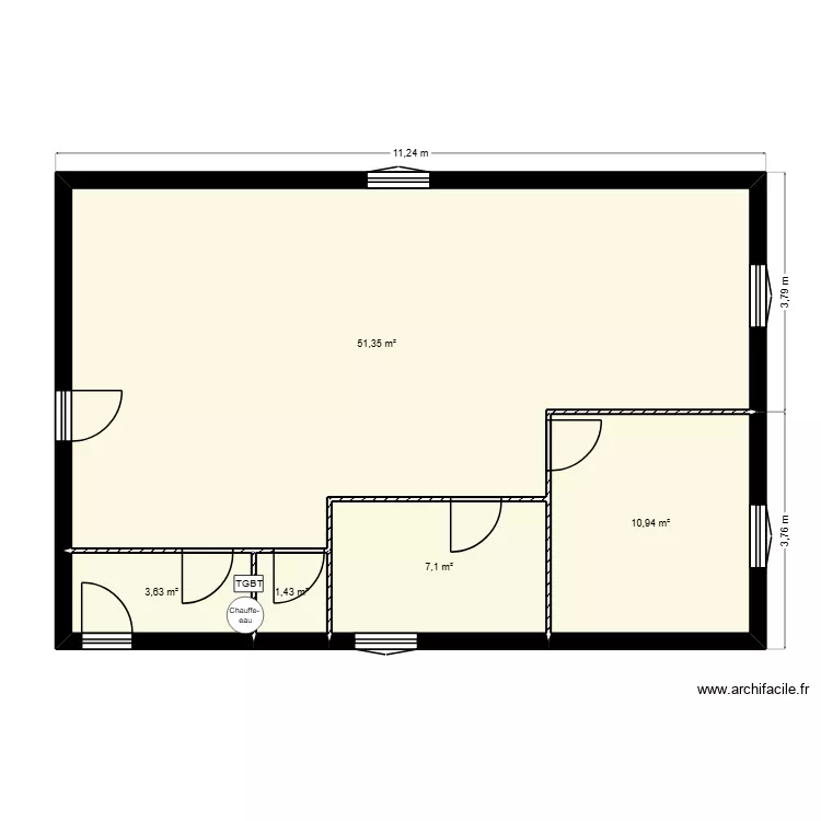 Logement cur&eacute;. Plan de 5 Pièces et 74 m²