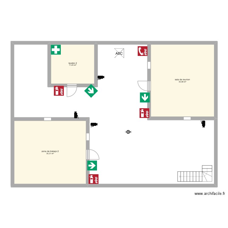 planta 1. Plan de 3 pièces et 72 m2