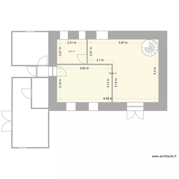 plan RDC apres travaux. Plan de 2  et 45 m²
