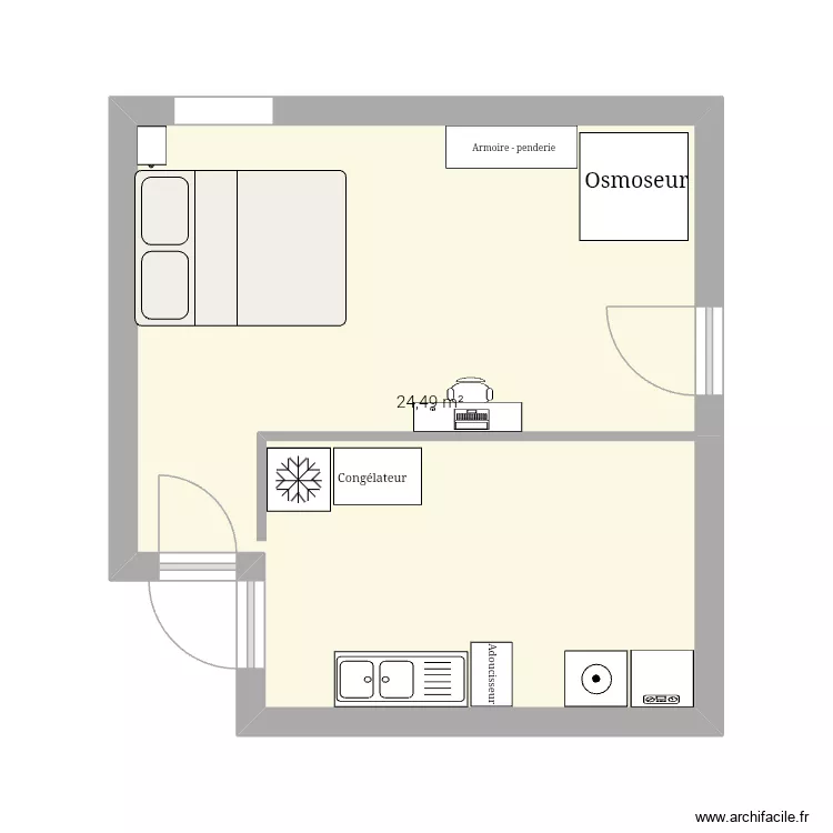 Buanderie. Plan de 1  et 24 m²