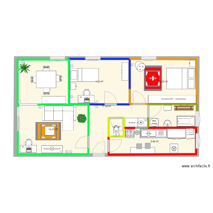 APPART PERPI 2. Plan de 6 pièces et 120 m2