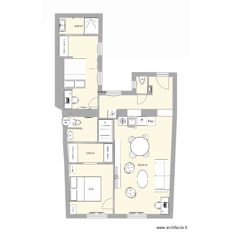 Dufour final. Plan de 5 pièces et 60 m2