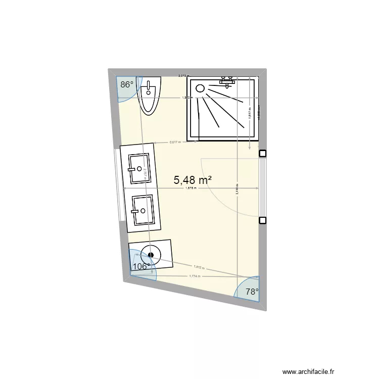SdB douche Sud. Plan de SdB douche Sud. Plan de