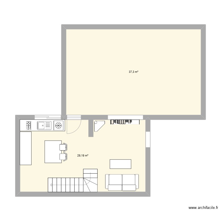TRAOU 4. Plan de 2 pièces et 67 m2