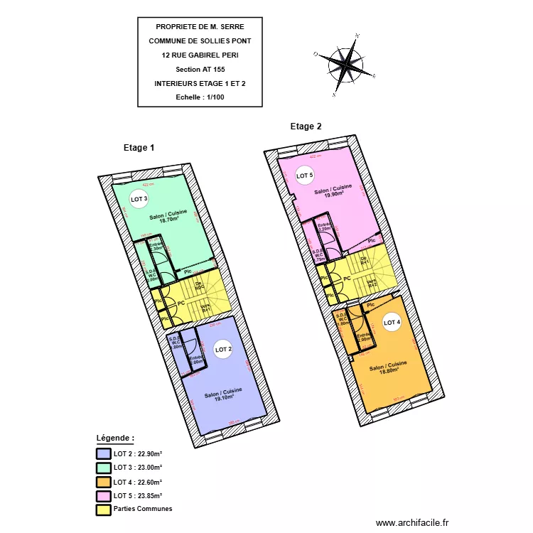 SERRE (SOLLIES PONT ETAGE 1 ET 2). Plan de SERRE (SOLLIES PONT ETAGE 1 ET 2). Plan de