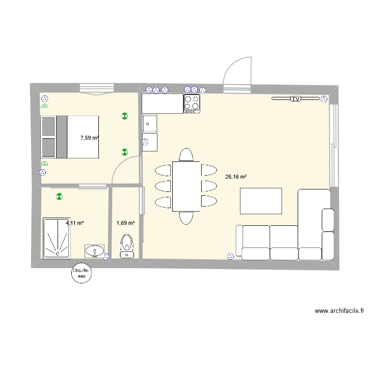 sami. Plan de 4 pièces et 40 m2