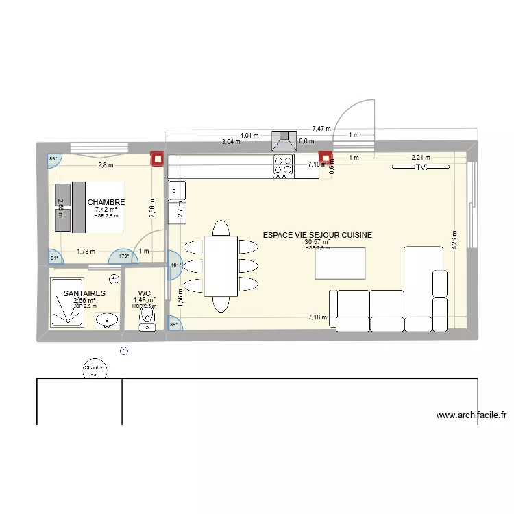 sami. Plan de 4 pièces et 42 m²
