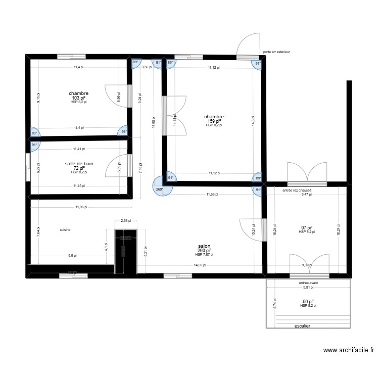croquis 1421 wagram. Plan de 8 pièces et 74 m2