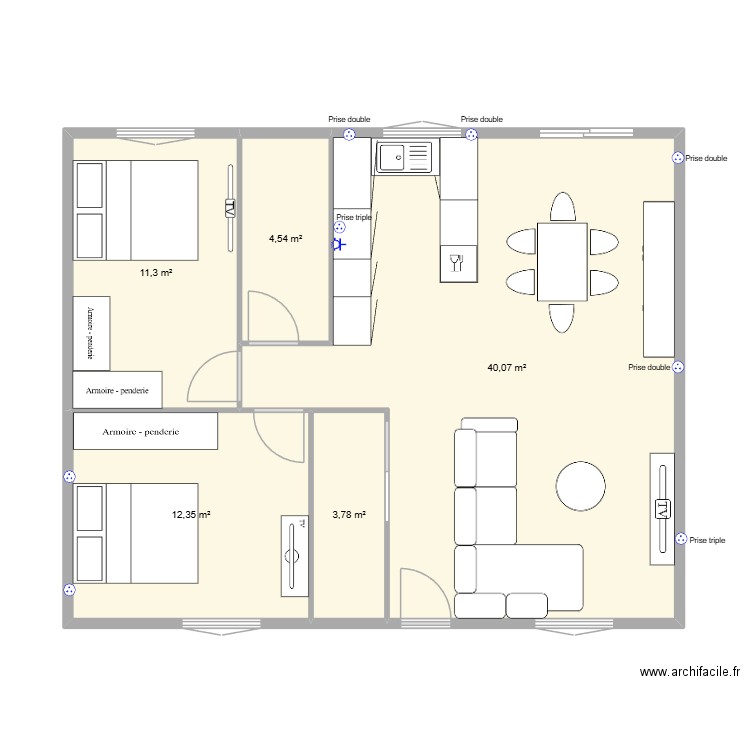 PATATE. Plan de 5 pièces et 72 m2