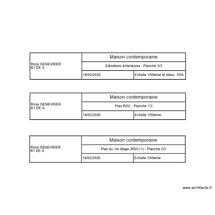 Cartouche travail cours plans. Plan de 