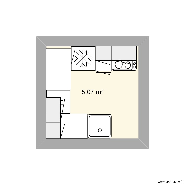 Cuisine2. Plan de 1 pièce et 5 m2