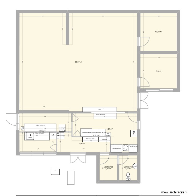 Cafétéria - Projet 4. Plan de 8 pièces et 151 m2