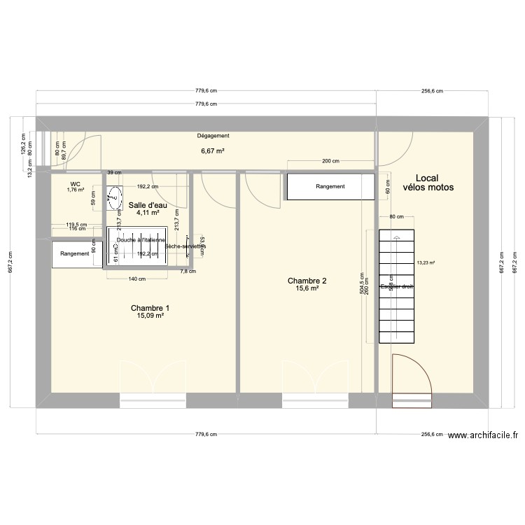 Rivarennes 12. Plan de 6 pièces et 56 m2