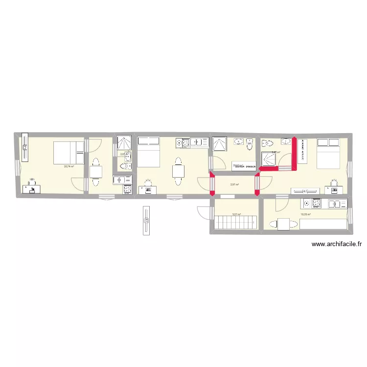3 maisons 2 er modifi&eacute; mai. Plan de 