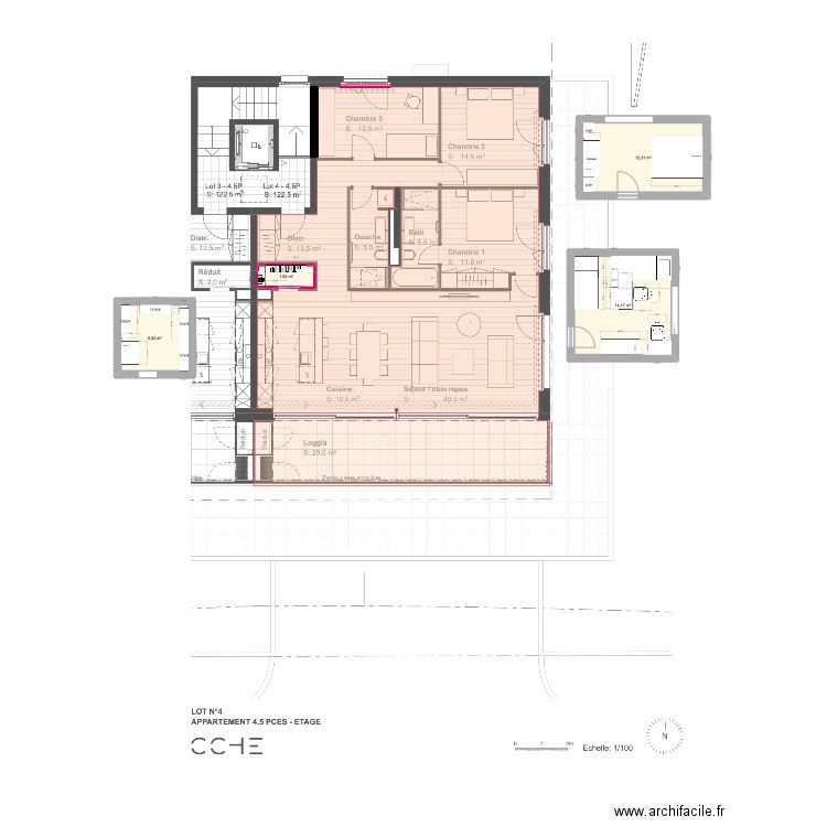 14C. Plan de 4 pièces et 35 m2