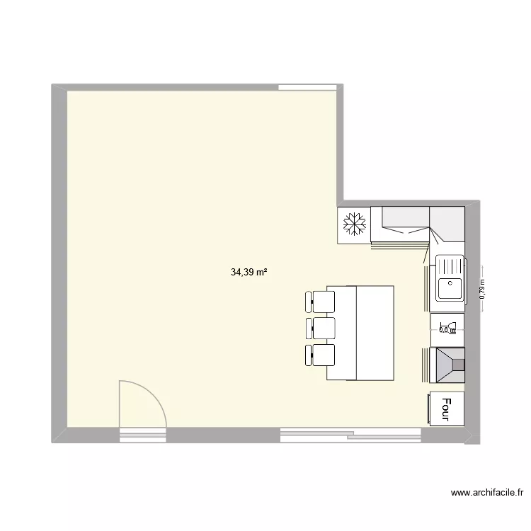 F303 cuisine. Plan de 1 pièce et 34 m²