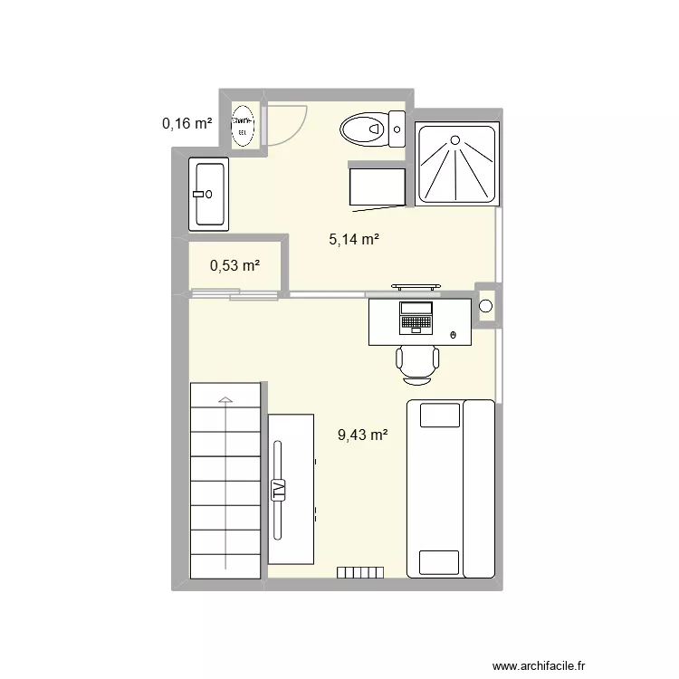 Chambre d\'&eacute;tudiant. Plan de 4 pièces et 15 m²