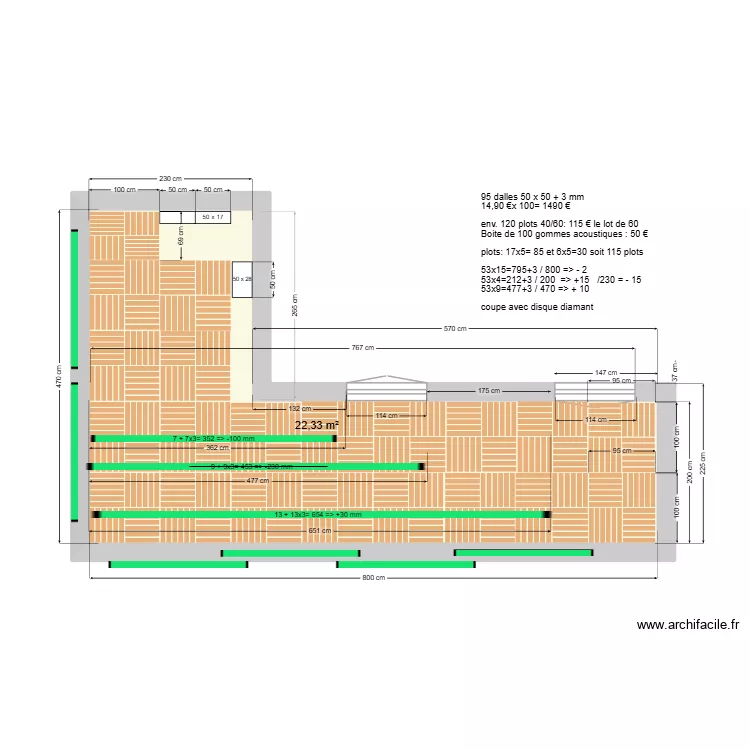 Terrasse maison_avec distances 50x50. Plan de 1 et 22 m² Terrasse maison_avec distances 50x50. Plan de 1 et 22 m²
