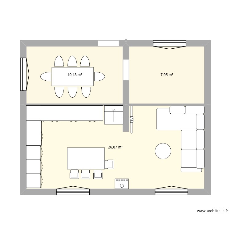 RDC 30400. Plan de 3 pièces et 45 m2
