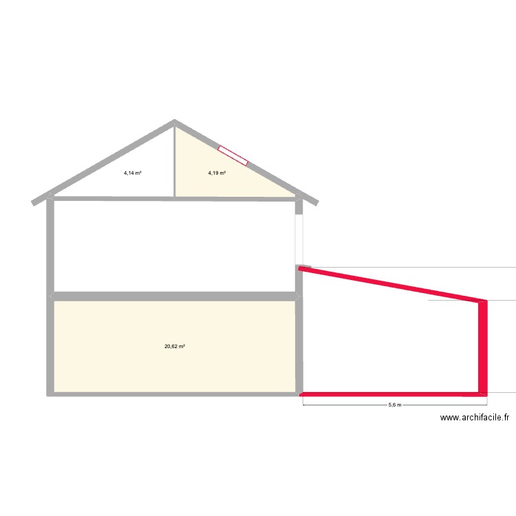 Plan en coupe Profil nord maison seule. Plan de 0 pièce et 0 m2