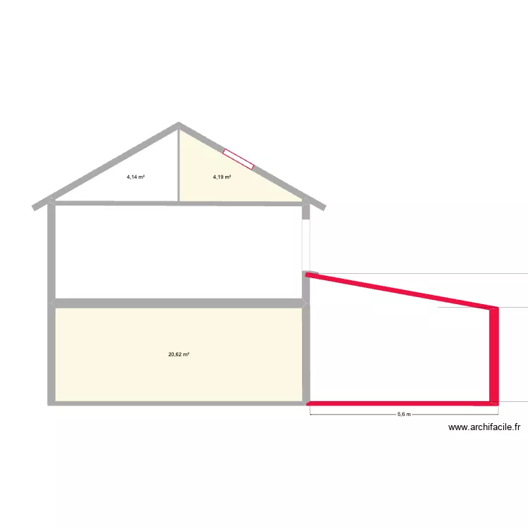Plan en coupe Profil nord maison seule. Plan de 
