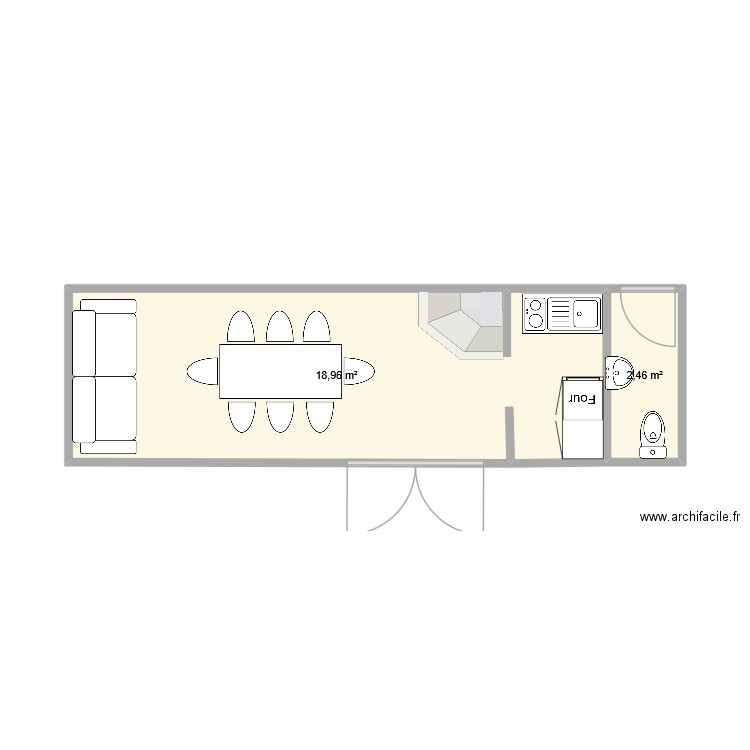 mobilom. Plan de 2 pièces et 21 m2